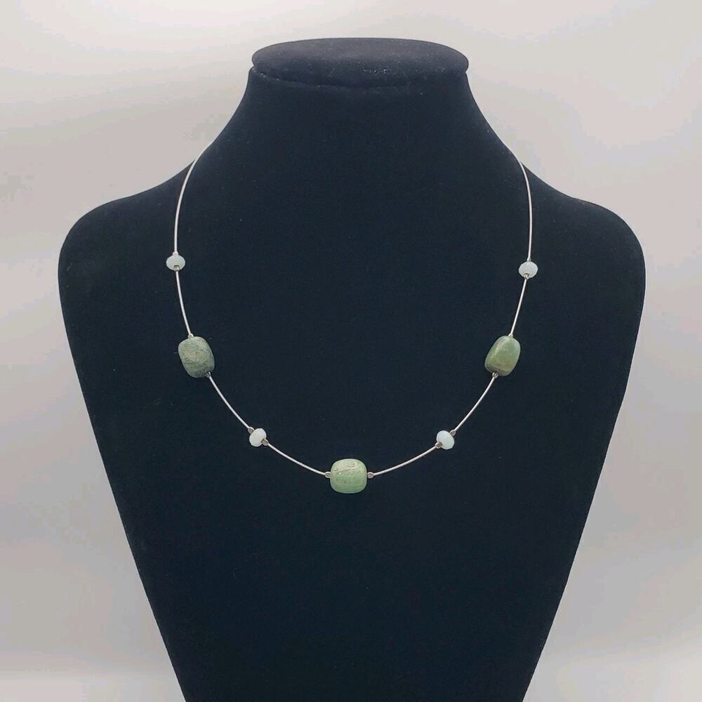 Silpada Sterling Silver 925 Chrysocolla Bead Wire Station Necklace 16" N1888